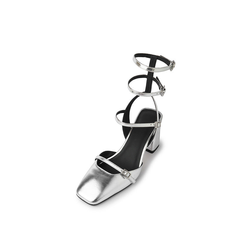 French-style Beautiful Silver Mary Jane High Heels