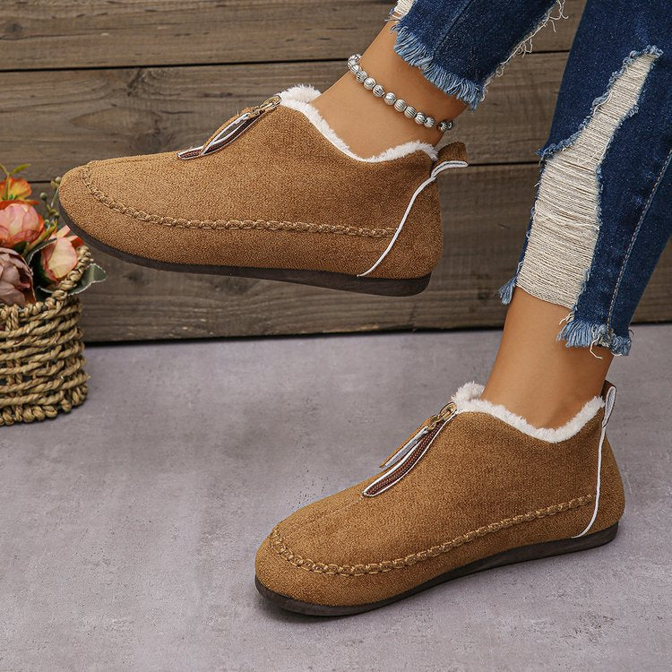 Cotton Boots Women's Casual Solid Color Suede Retro Large Size Snow Boots