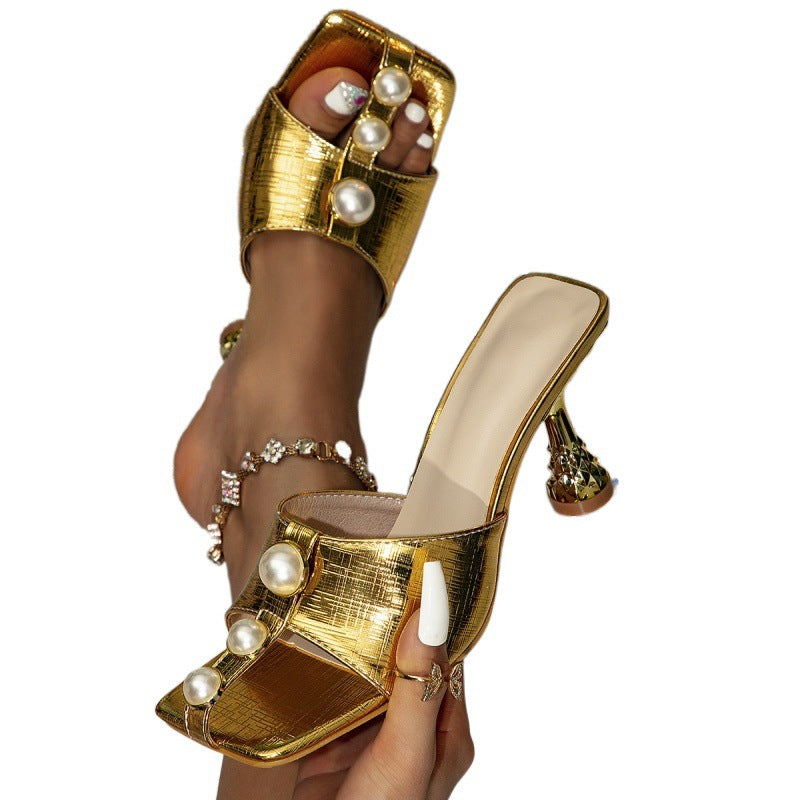 Sexy Fashion Electroplated Square Toe High Heel Sandals