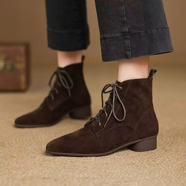 Autumn And Winter Maillard Matte Temperament Pointed Low-heel Ankle Boots For Women