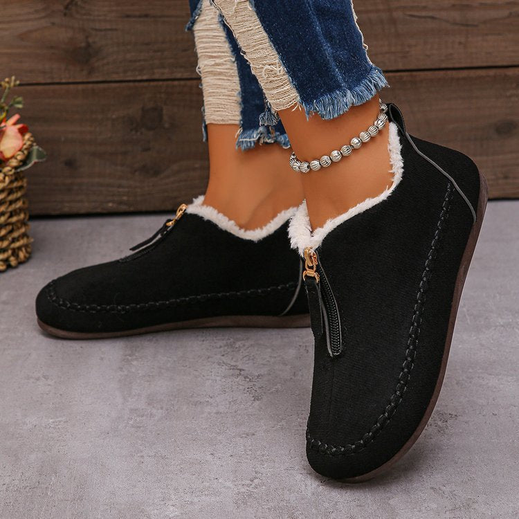 Cotton Boots Women's Casual Solid Color Suede Retro Large Size Snow Boots