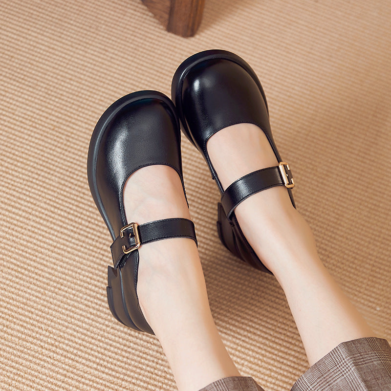 Autumn Mary Jane Leather Shoes Genuine Cowhide Retro