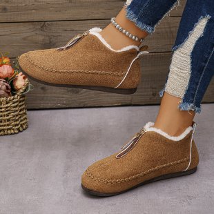 Cotton Boots Women's Casual Solid Color Suede Retro Large Size Snow Boots