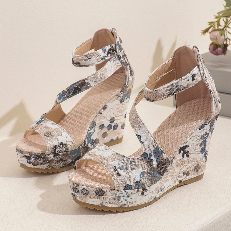 Women's Muffin Wedge Flower Lace Up Lace Fashion Sandals